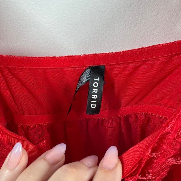 Torrid Babydoll Tank Women 5X Plus Size Red Lace Romantic Adjustable Straps Top - Picture 5 of 7